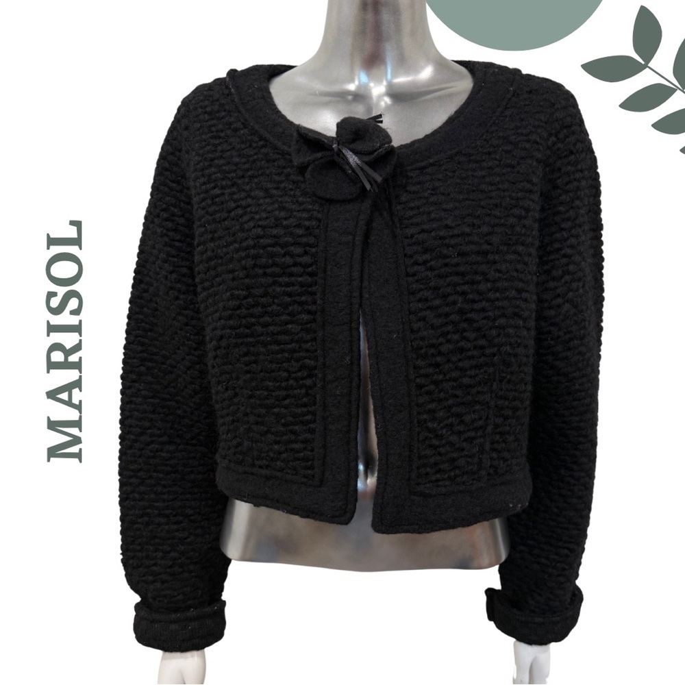 Marisol Made in Italy Mohair-Blend Black Cropped Sweater Jacket | XL